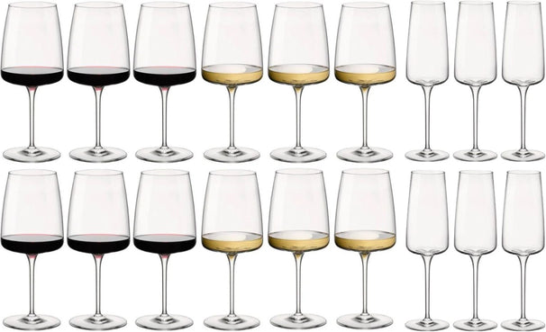 Bormioli Rocco Weingläser-Set Nexo (Rotweingläser, Weißweingläser und Champagnergläser) – 18-teiliges Set