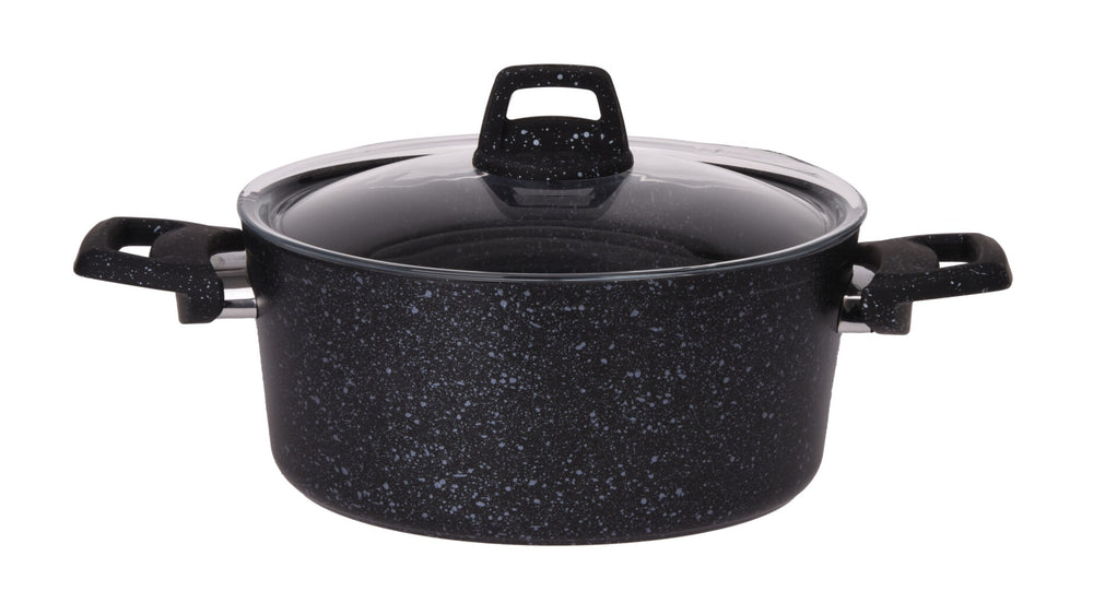 Cookinglife Topfset Black Speckle 4-teilig - Aluminium - Kochtopf ø 20, 22, 24 cm & Stielkasserolle ø 18 cm - Geeignet für alle Wärmequellen - Standard-Antihaftbeschichtung