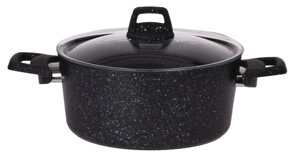 Cookinglife Topfset Black Speckle 4-teilig - Aluminium - Kochtopf ø 20, 22, 24 cm & Stielkasserolle ø 18 cm - Geeignet für alle Wärmequellen - Standard-Antihaftbeschichtung