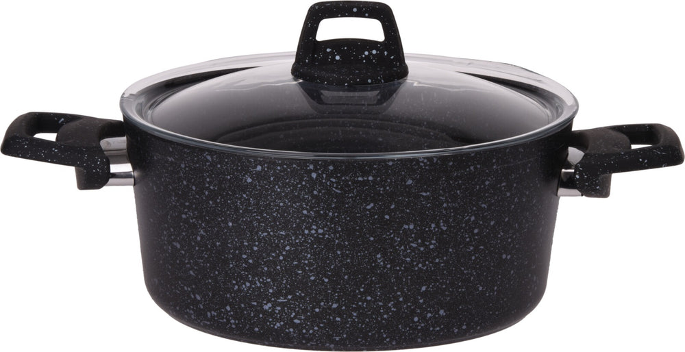 Cookinglife Topfset Black Speckle 4-teilig - Aluminium - Kochtopf ø 20, 22, 24 cm & Stielkasserolle ø 18 cm - Geeignet für alle Wärmequellen - Standard-Antihaftbeschichtung