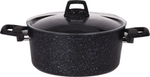 Cookinglife Topfset Black Speckle 4-teilig - Aluminium - Kochtopf ø 20, 22, 24 cm & Stielkasserolle ø 18 cm - Geeignet für alle Wärmequellen - Standard-Antihaftbeschichtung