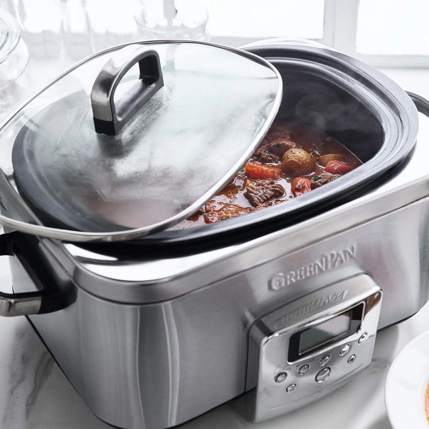 GreenPan Slowcooker - 6,0 Liter - Edelstahl - Keramische Antihaftbeschichtung