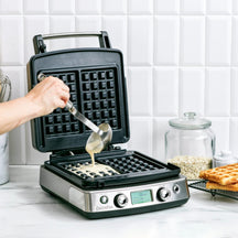 GreenPan Waffeleisen - Edelstahl - inklusive 2 Sets Waffelplatten - Keramische Antihaftbeschichtung