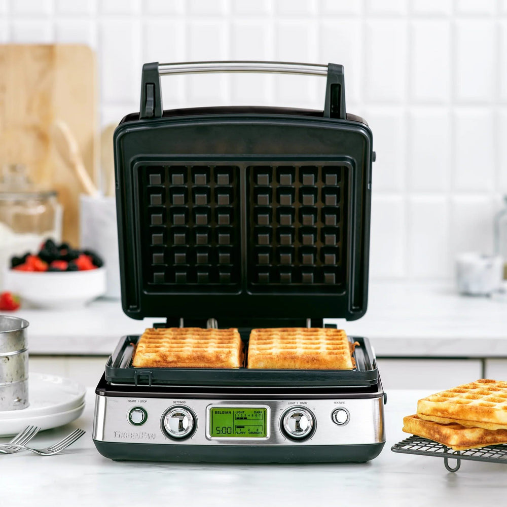 GreenPan Waffeleisen - Schwarz - inklusive 2 Sets Waffelplatten - keramische Antihaftbeschichtung