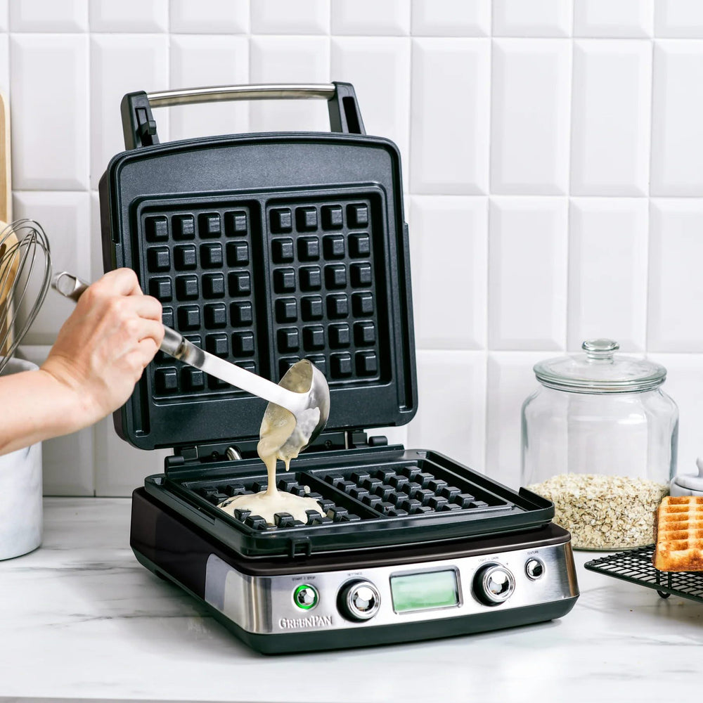 GreenPan Waffeleisen - Schwarz - inklusive 2 Sets Waffelplatten - keramische Antihaftbeschichtung