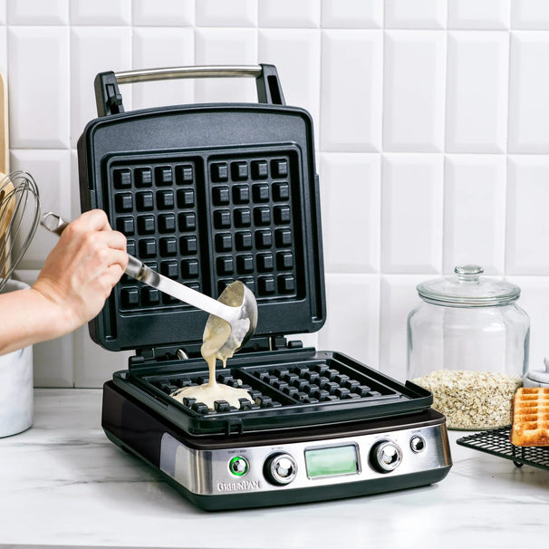 GreenPan Waffeleisen - Schwarz - inklusive 2 Sets Waffelplatten - keramische Antihaftbeschichtung