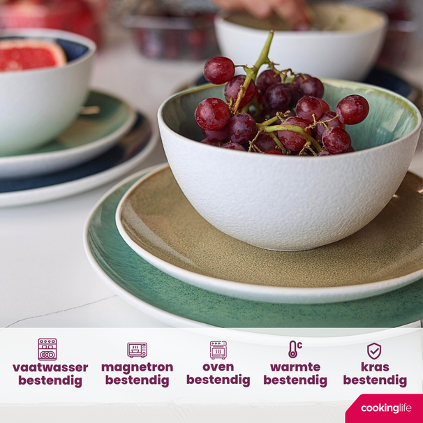 Cookinglife Geschirrset Belize 18-teilig / 6 Personen - 6 Speiseteller ø 25 cm, 6 Frühstücksteller ø 21 cm, 6 Suppenschalen ø 15 cm