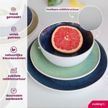 Cookinglife Geschirrset Belize 18-teilig / 6 Personen - 6 Speiseteller ø 25 cm, 6 Frühstücksteller ø 21 cm, 6 Suppenschalen ø 15 cm