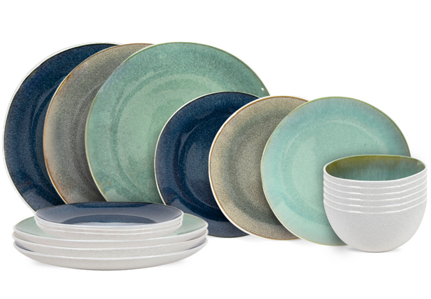Cookinglife Geschirrset Belize 18-teilig / 6 Personen - 6 Speiseteller ø 25 cm, 6 Frühstücksteller ø 21 cm, 6 Suppenschalen ø 15 cm