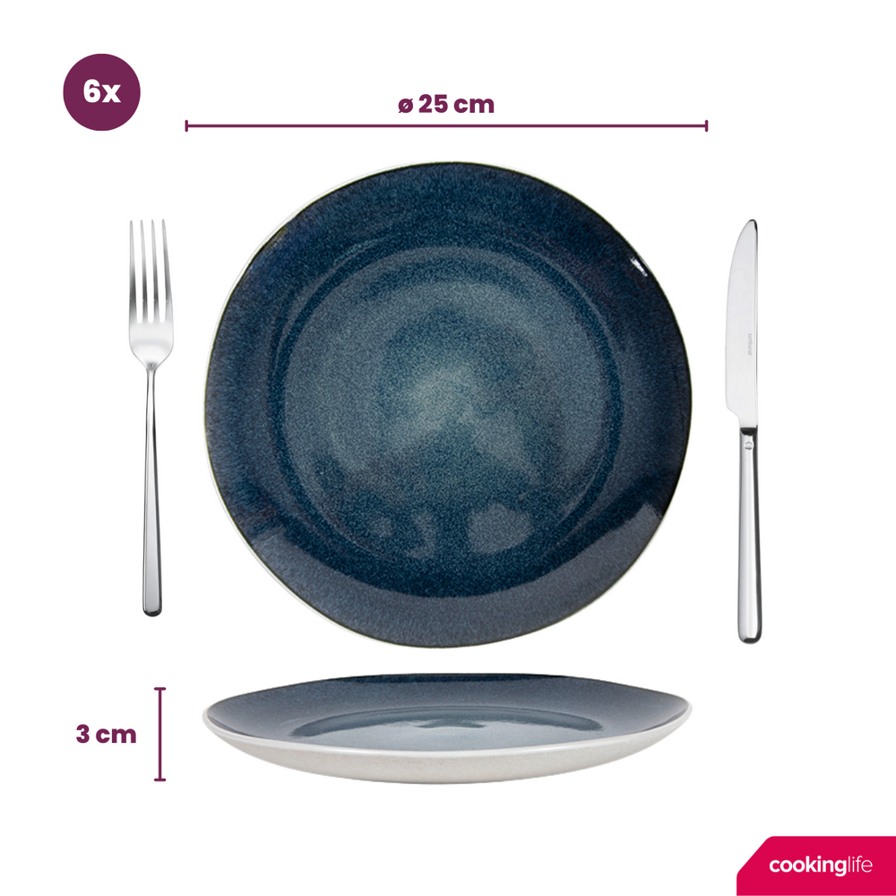 Cookinglife Geschirrset Belize 18-teilig / 6 Personen - 6 Speiseteller ø 25 cm, 6 Frühstücksteller ø 21 cm, 6 Suppenschalen ø 15 cm