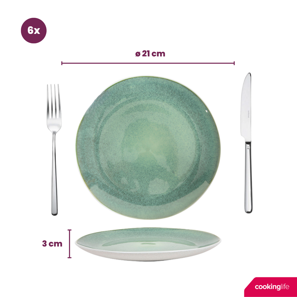Cookinglife Geschirrset Belize 18-teilig / 6 Personen - 6 Speiseteller ø 25 cm, 6 Frühstücksteller ø 21 cm, 6 Suppenschalen ø 15 cm