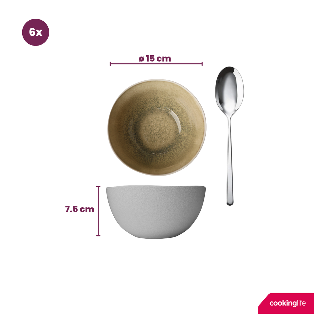 Cookinglife Geschirrset Belize 18-teilig / 6 Personen - 6 Speiseteller ø 25 cm, 6 Frühstücksteller ø 21 cm, 6 Suppenschalen ø 15 cm