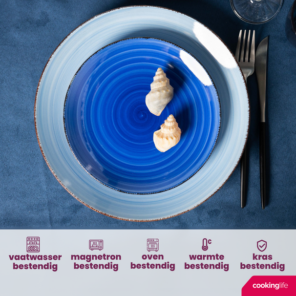 Cookinglife Geschirrset Delice Blue - 18-teilig / 6 Personen - 6 Speiseteller, 6 Suppenteller und 6 Frühstücksteller