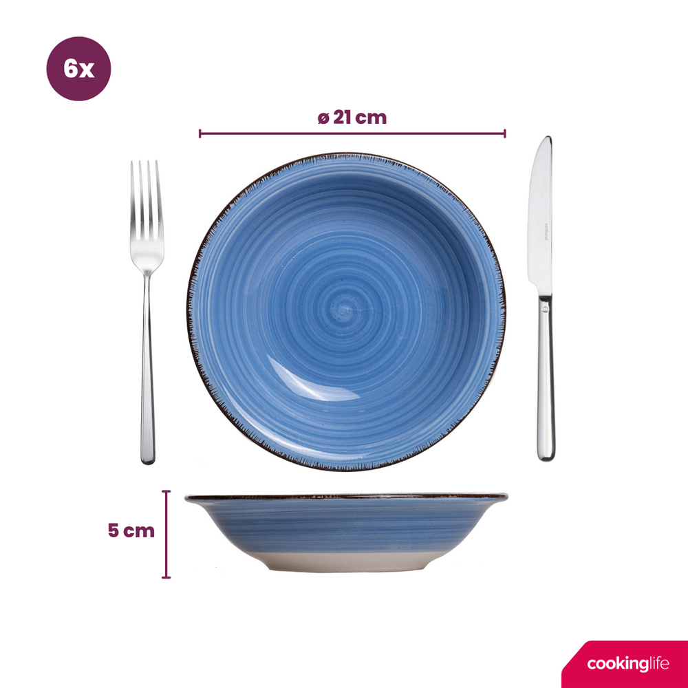 Cookinglife Tiefe Teller / Pastateller Delice Blau ø 21 cm - 6 Stück