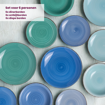 Cookinglife Geschirrset Delice Blue - 18-teilig / 6 Personen - 6 Speiseteller, 6 Suppenteller und 6 Frühstücksteller