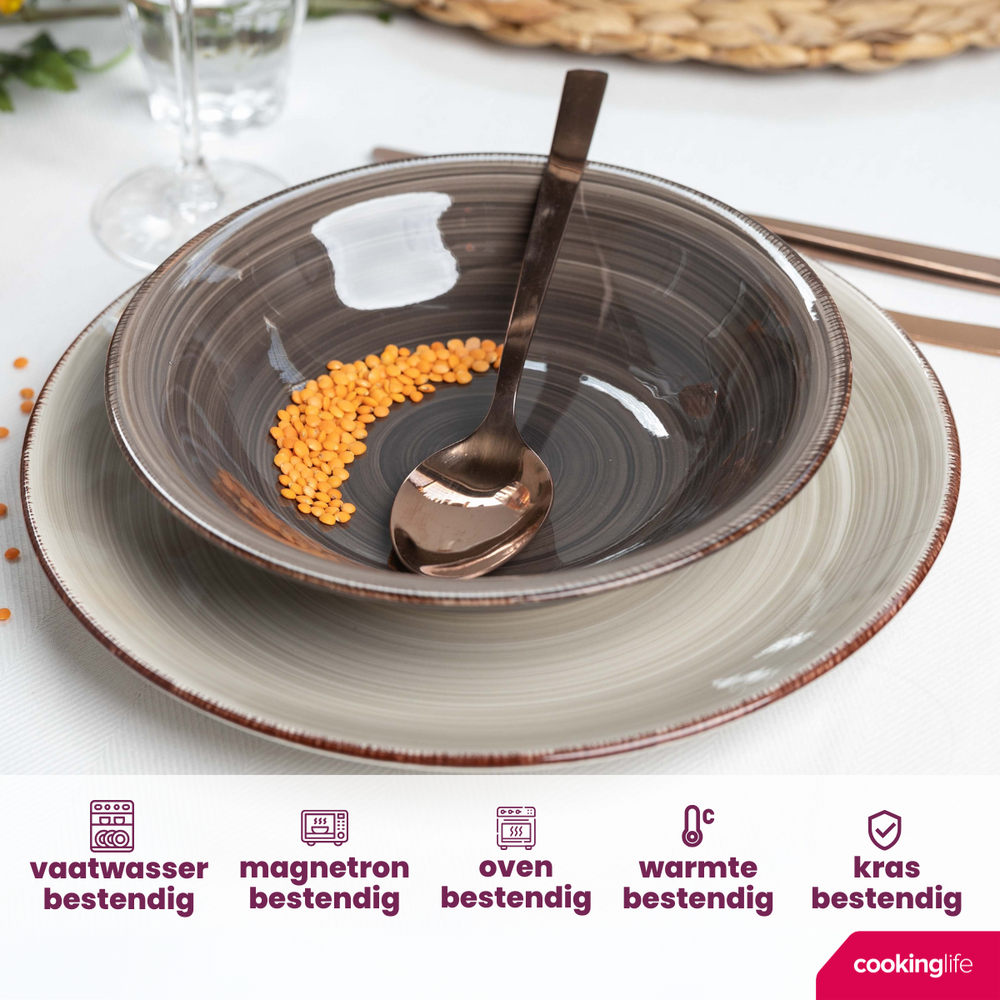 Cookinglife Tiefe Teller / Pastateller Delice Grau ø 21 cm - 6 Stück