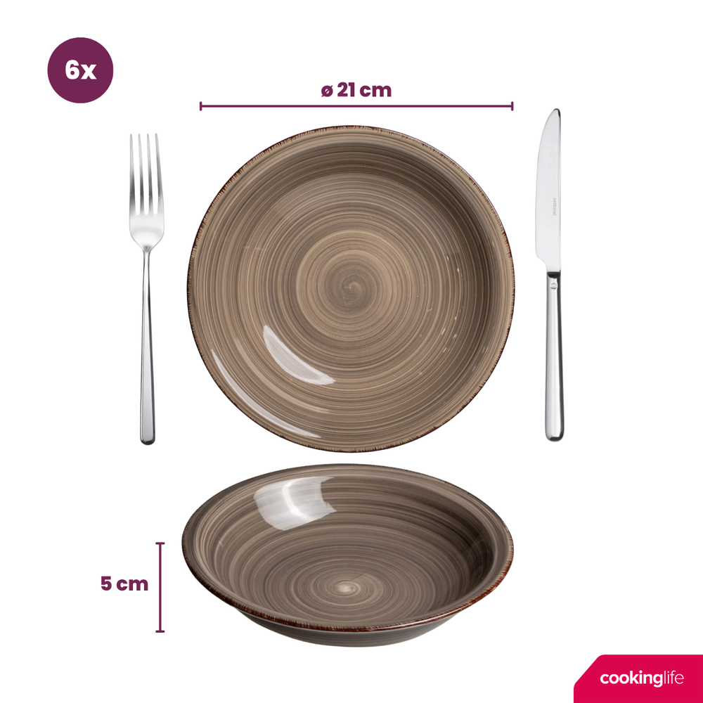 Cookinglife Geschirrset Delice Grau 18-teilig / 6 Personen - 6 Speiseteller, 6 tiefe Teller und 6 Frühstücksteller