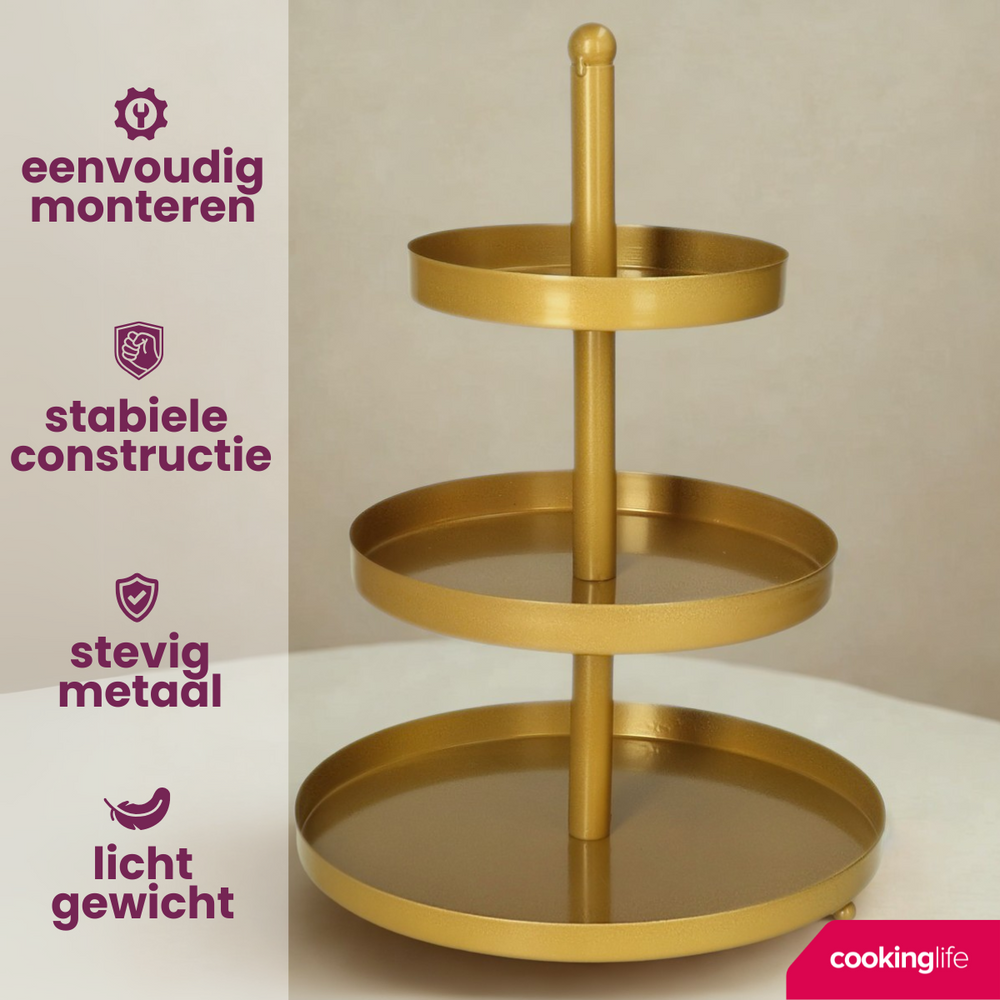 Cookinglife Etagere Metall / Gold - ø 15, 20 & 25 cm - 3 Ebenen