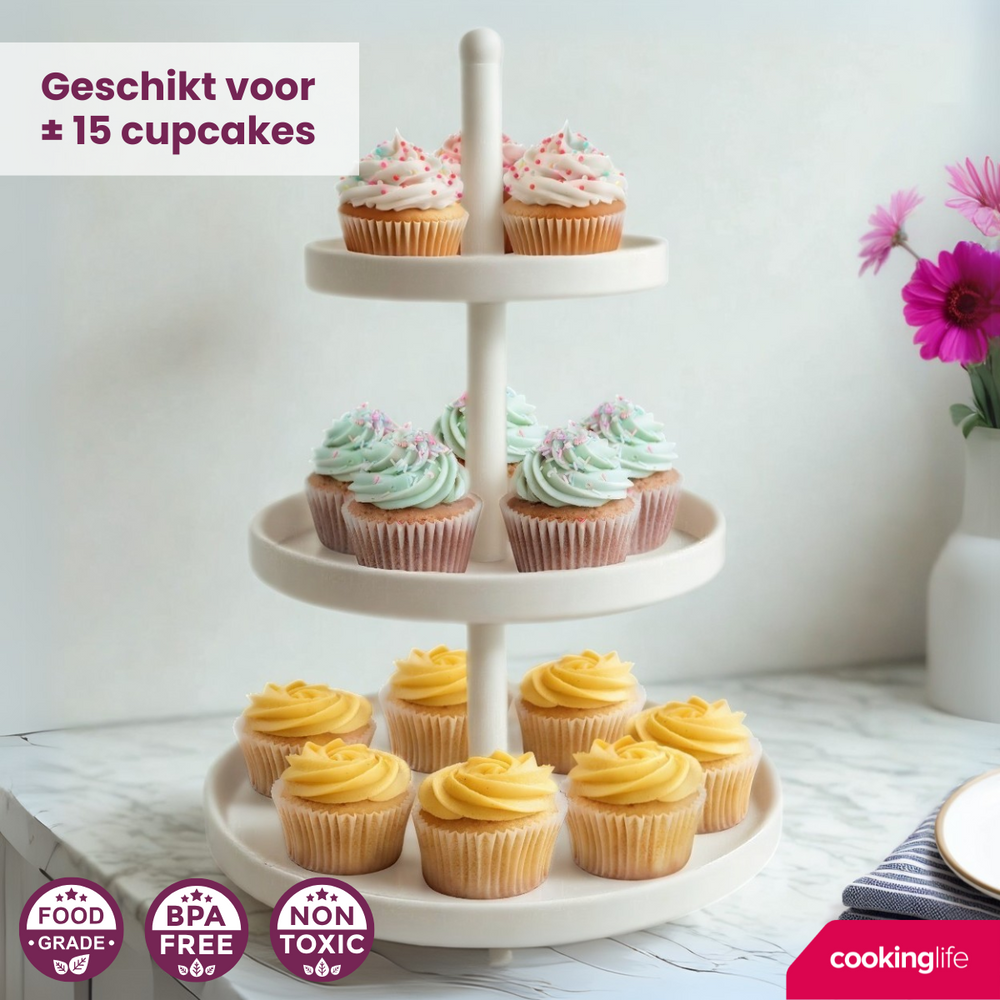 Cookinglife Metall Etagere  creme ø 20, 25 & 30 cm - 3-stöckig - 55 cm hoch