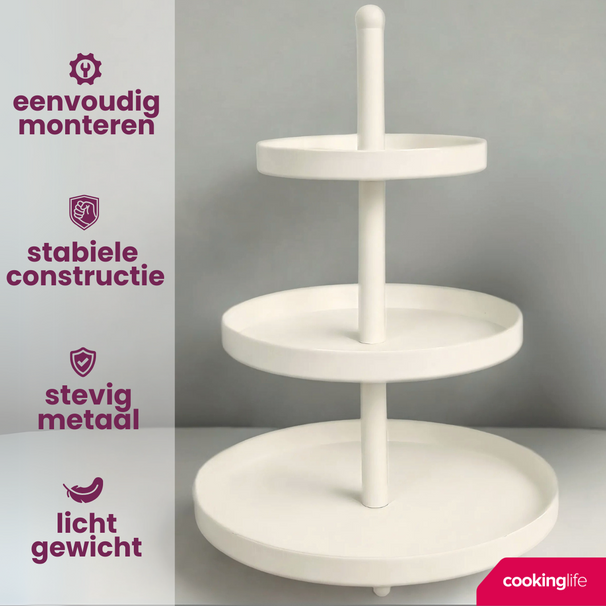 Cookinglife Metall Etagere  creme ø 20, 25 & 30 cm - 3-stöckig - 55 cm hoch