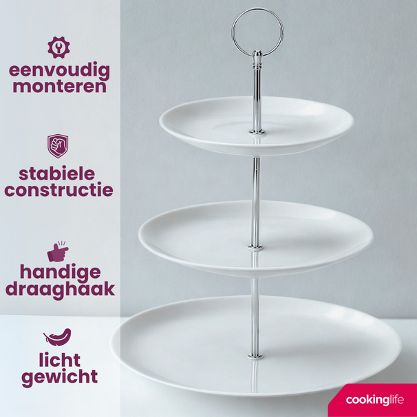 Cookinglife Etagere / Servierturm Food for Fun ø 16, 21 & 26 cm - 3-stöckig - 34 cm hoch