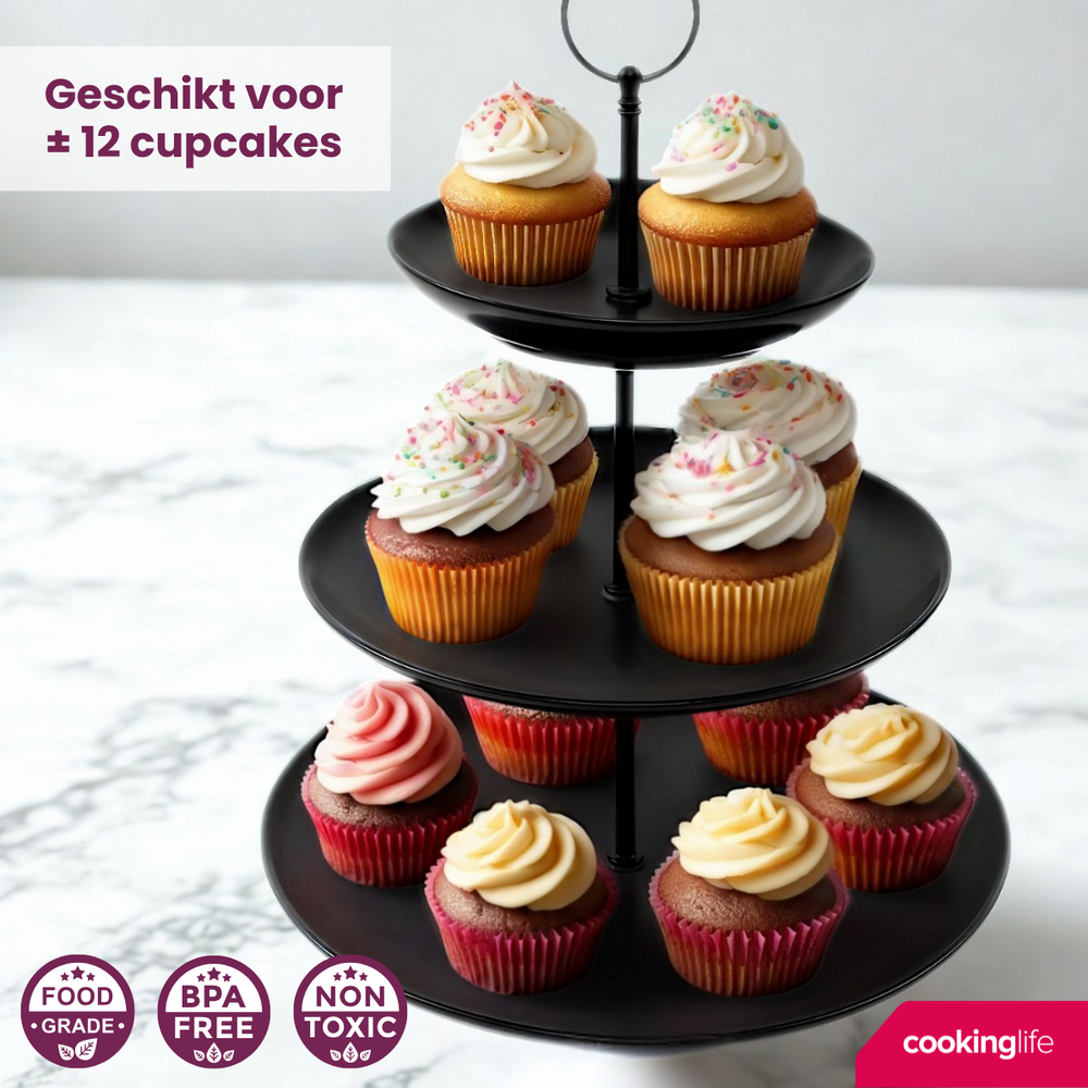 Cookinglife Etagere Schwarz – ø 16, 21 & 26 cm – 3 Schichten