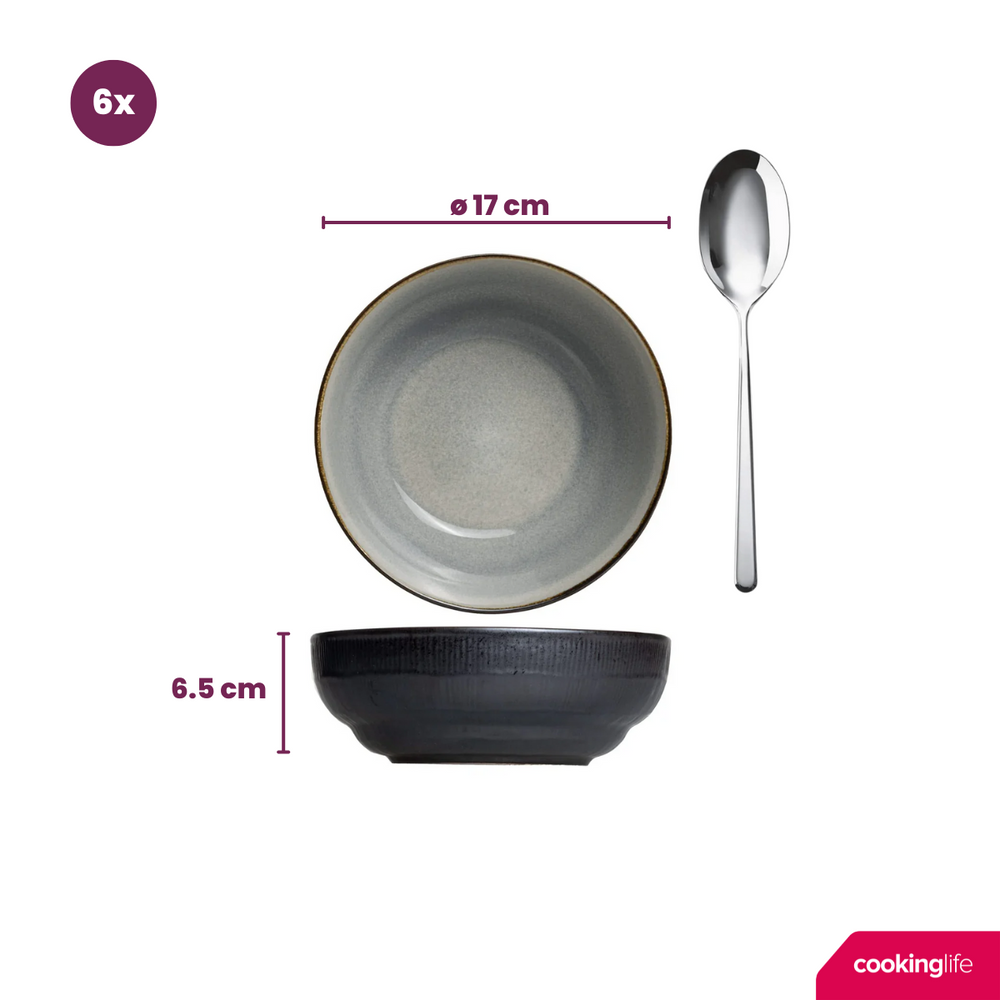 Cookinglife Geschirrset  Nola Warm Grey - 18-teilig / 6 Personen - 6 Speiseteller, 6 Frühstücksteller und 6 Schalen