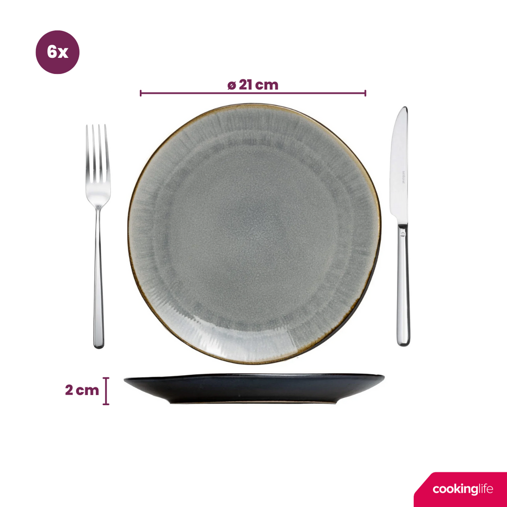 Cookinglife Frühstücksteller / Dessertteller Nola Warm Grey ø 21 cm - 6 Stück