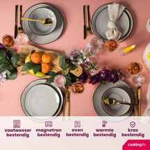 Cookinglife Geschirrset  Nola Warm Grey - 18-teilig / 6 Personen - 6 Speiseteller, 6 Frühstücksteller und 6 Schalen