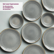 Cookinglife Geschirrset  Nola Warm Grey - 18-teilig / 6 Personen - 6 Speiseteller, 6 Frühstücksteller und 6 Schalen