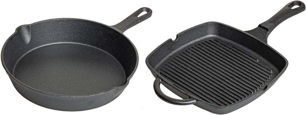 Blackwell Pfannenset Gusseisen – Bratpfanne Ø 25 cm und Grillpfanne 23 x 23 cm – geeignet für alle Wärmequellen – ohne Antihaftbeschichtung 