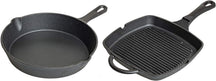 Blackwell Pfannenset Gusseisen – Bratpfanne Ø 25 cm und Grillpfanne 23 x 23 cm – geeignet für alle Wärmequellen – ohne Antihaftbeschichtung 