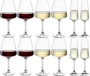 Weingläser-Set (Rotweingläser + Weißweingläser + Champagnergläser) Paladino 12-teilig