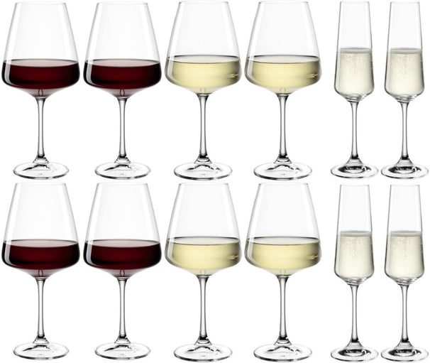 Weingläser-Set (Rotweingläser + Weißweingläser + Champagnergläser) Paladino 12-teilig