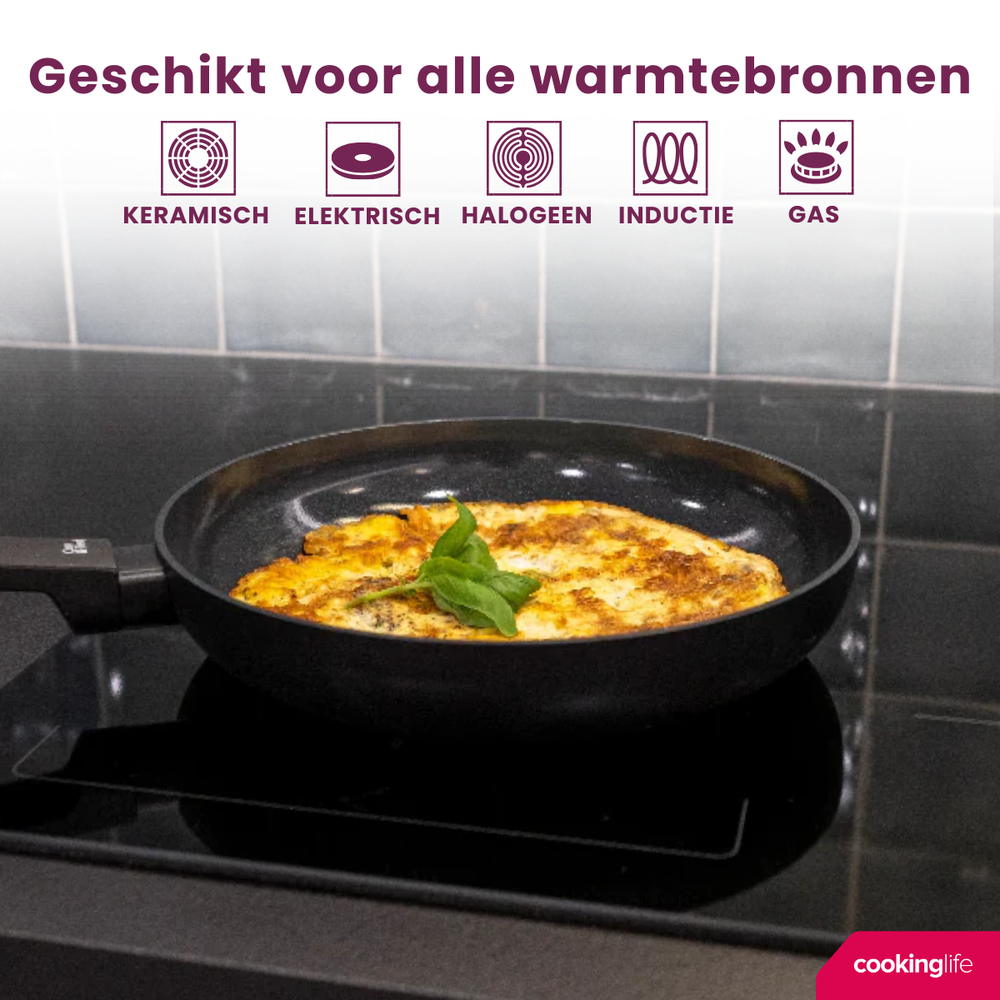 Cookinglife Bratpfannenset Black Cera Ø 24 und 28 cm – geeignet für alle Wärmequellen – keramische Antihaftbeschichtung