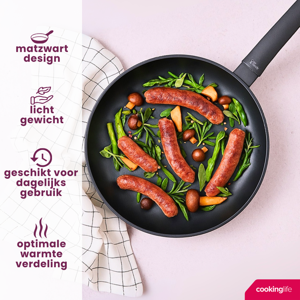 Cookinglife Bratpfanne Black Cera Ø 24 cm – geeignet für alle Wärmequellen – keramische Antihaftbeschichtung