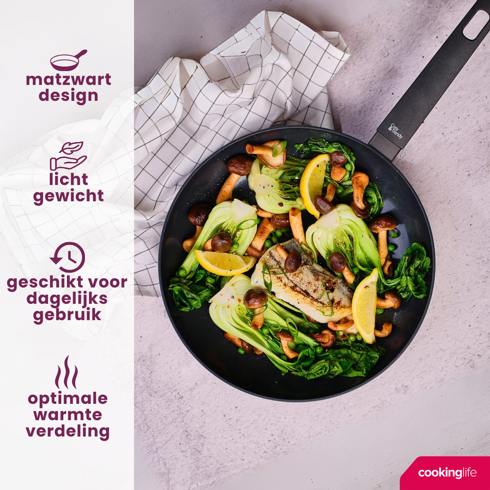 Cookinglife Bratpfannenset Black Cera Ø 24 und 28 cm – geeignet für alle Wärmequellen – keramische Antihaftbeschichtung