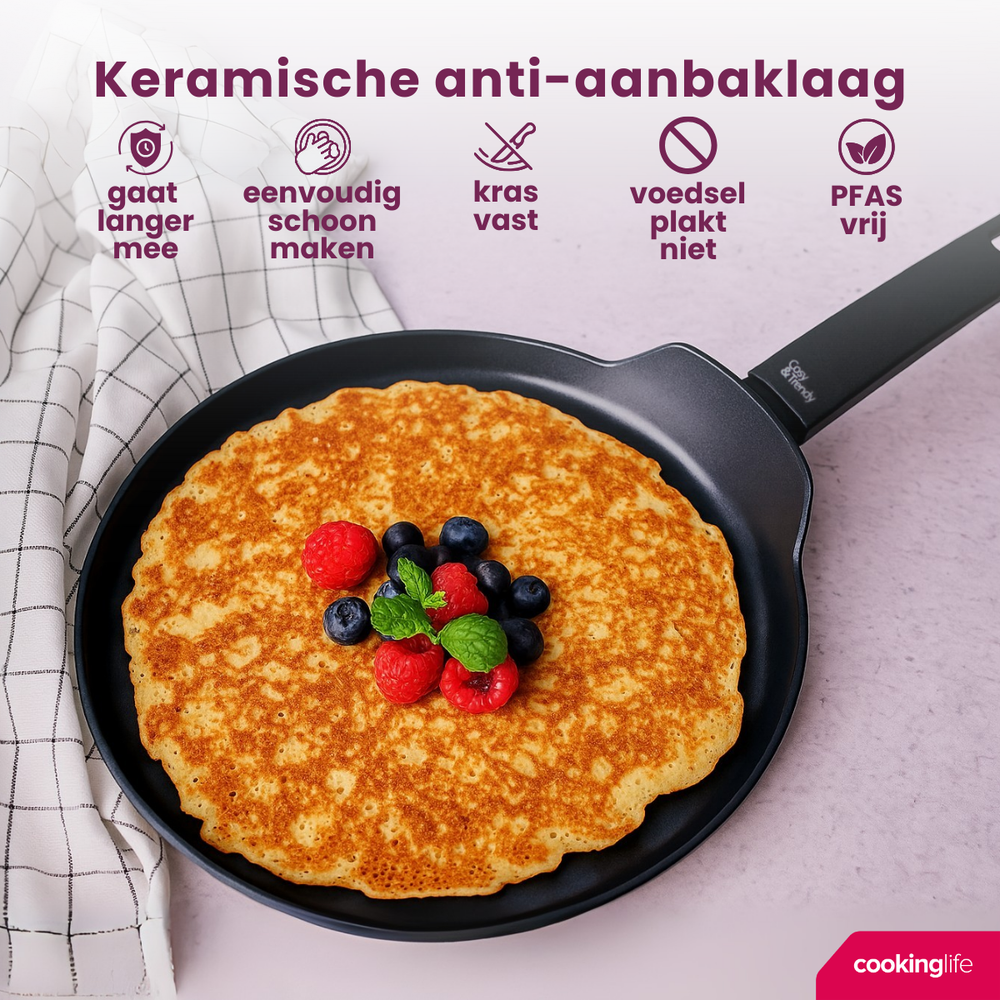 Cookinglife Pfannkuchenpfanne Black Cera Schwarz Ø 24 cm – keramische Antihaftbeschichtung
