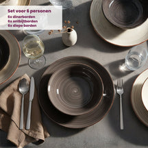 Cookinglife Geschirrset Delice Grau 18-teilig / 6 Personen - 6 Speiseteller, 6 tiefe Teller und 6 Frühstücksteller
