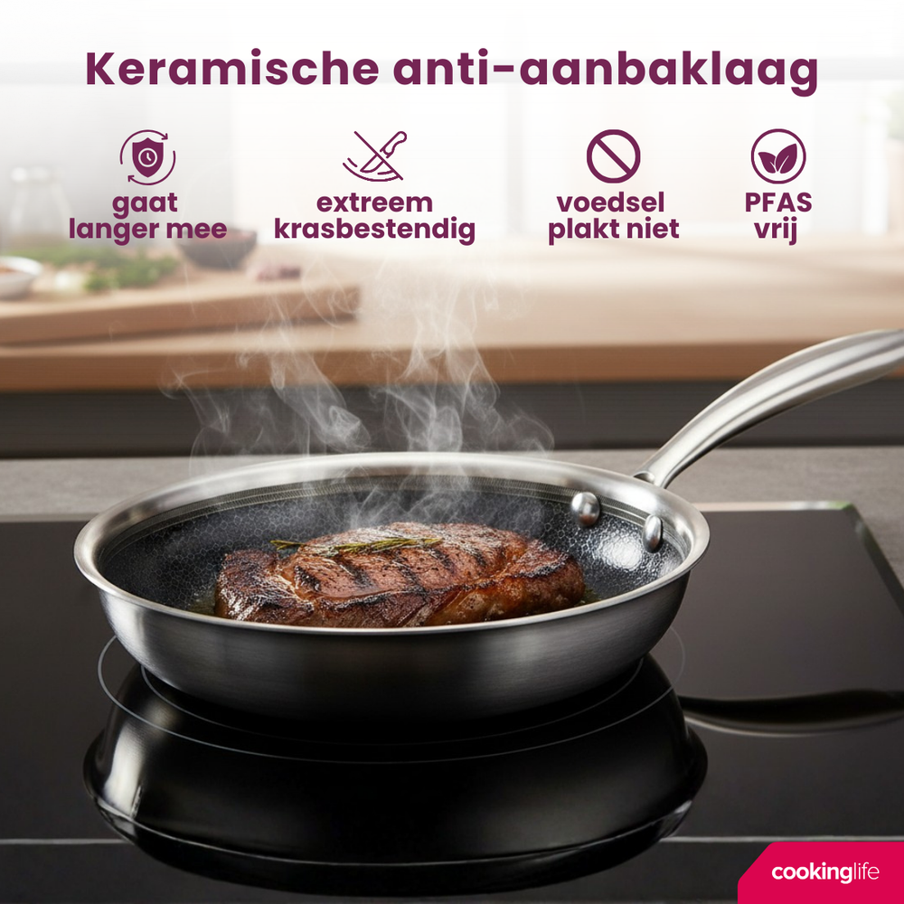 Cookinglife Bratpfanne HexaCook Hybride Pfanne ø 20 cm - NON STICK - geeignet für alle Wärmequellen - keramische Antihaftbeschichtung