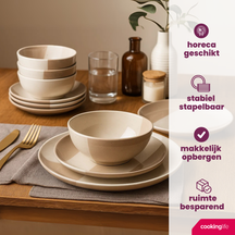 Cookinglife Geschirrset Leem 18-teilig / 6 Personen - 6 Speiseteller, 6 Frühstücksteller und 6 Schalen