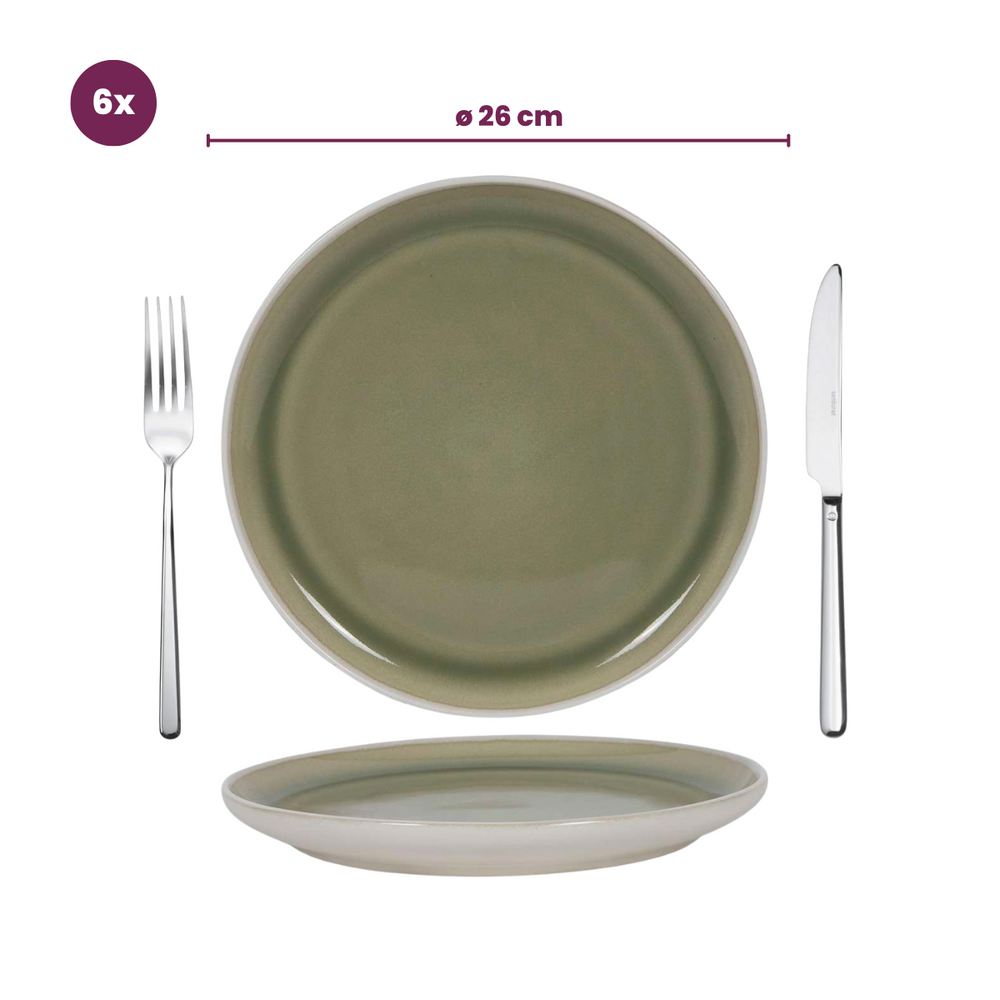 Cookinglife Geschirrset Mosgrün 18-teilig / 6 Personen - 6 Dinner-Teller, 6 Frühstücksteller und 6 Schalen