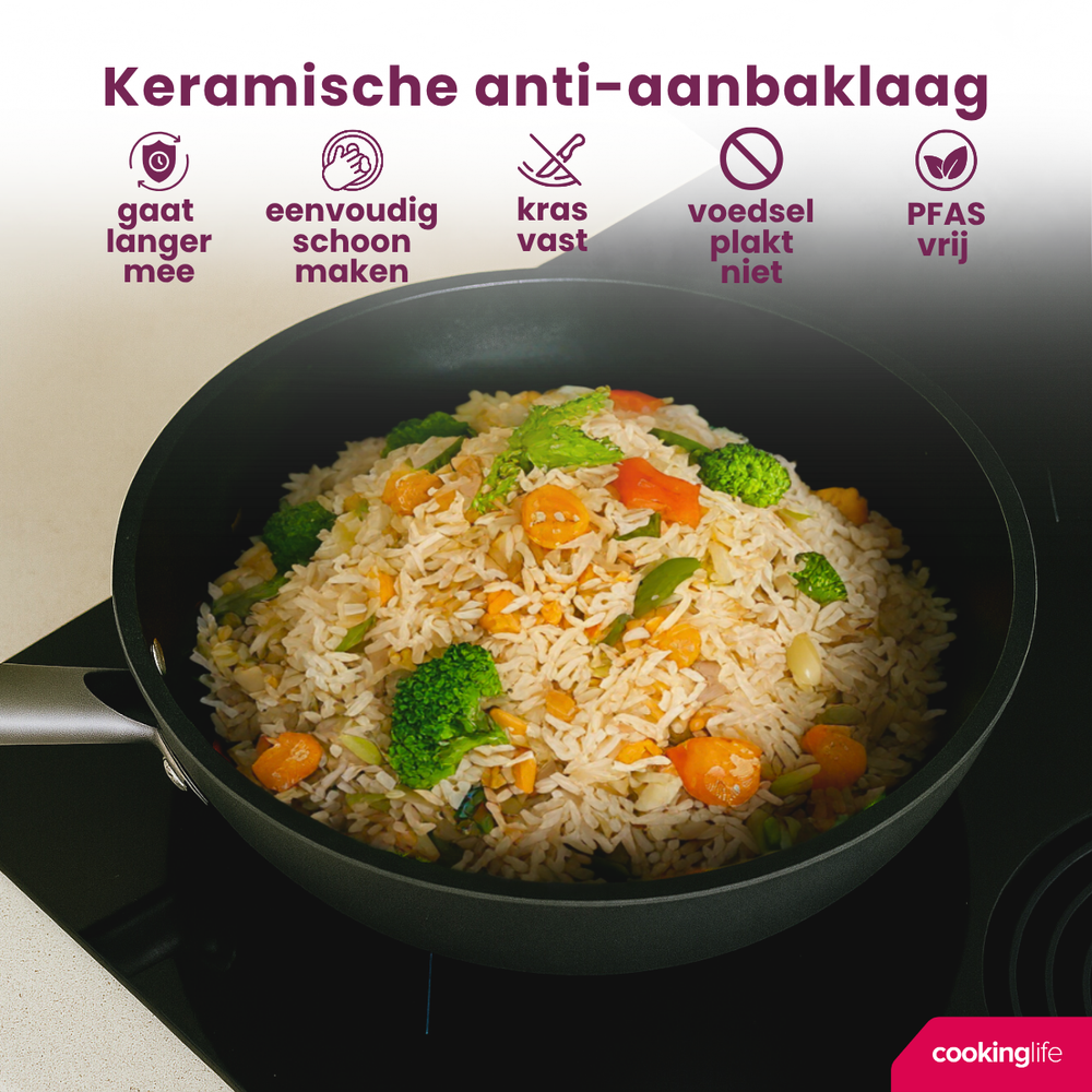 Cookinglife Pfannenset ProForge 3-teilig - Wokpfanne ø 28 cm + Bratpfanne ø 24 & 28 cm - geeignet für alle Wärmequellen - keramische Antihaftbeschichtung