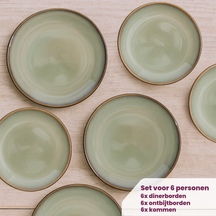 Cookinglife Geschirrset Sabi Grün 18-teilig / 6 Personen - 6 Speiseteller, 6 Frühstücksteller und 6 Schalen