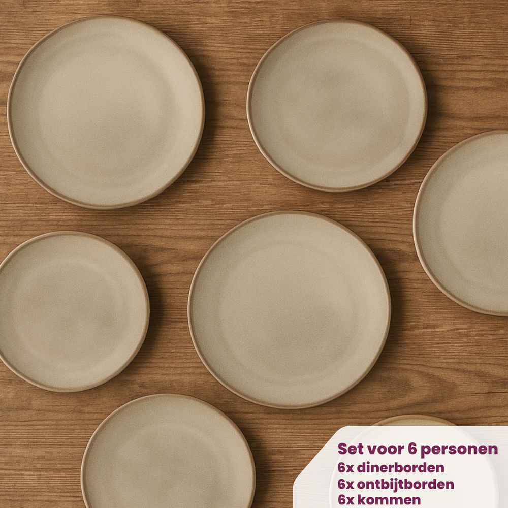 Cookinglife Geschirrset Sabi Beige 18-teilig / 6 Personen - 6 Speiseteller, 6 Frühstücksteller und 6 Schalen