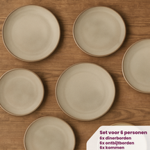 Cookinglife Geschirrset Sabi Beige 18-teilig / 6 Personen - 6 Speiseteller, 6 Frühstücksteller und 6 Schalen