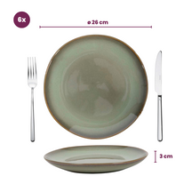 Cookinglife Geschirrset Sabi Grün 18-teilig / 6 Personen - 6 Speiseteller, 6 Frühstücksteller und 6 Schalen