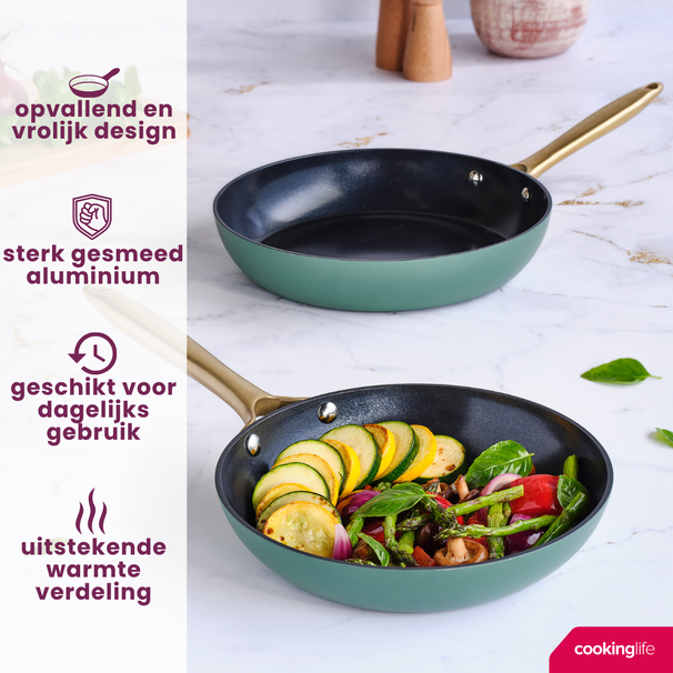Cookinglife Bratpfannenset Style Grün Ø 24 und 28 cm – geeignet für alle Wärmequellen – keramische Antihaftbeschichtung