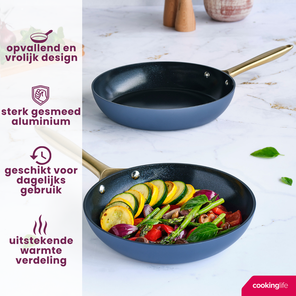 Cookinglife Bratpfannenset Style Blau Ø 24 und 28 cm – geeignet für alle Wärmequellen – keramische Antihaftbeschichtung