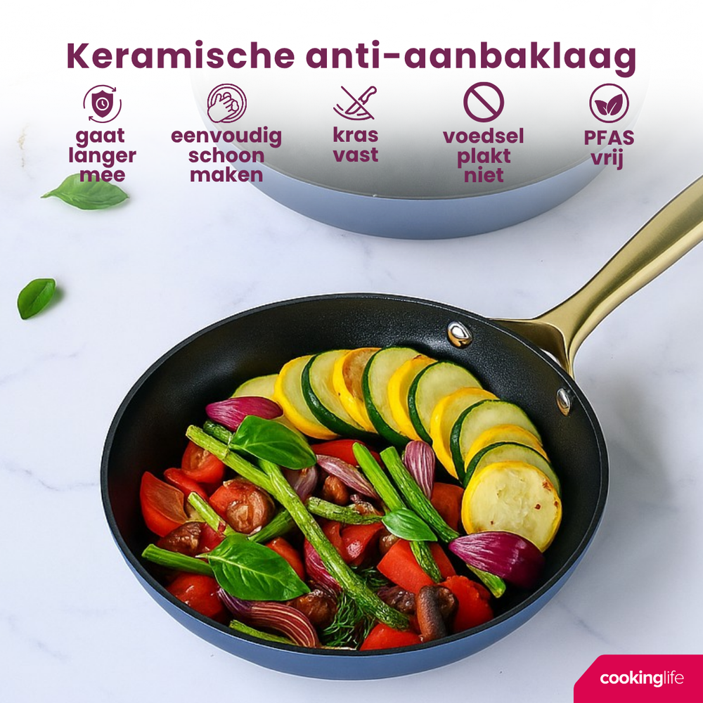 Cookinglife Bratpfannenset Style Blau Ø 24 und 28 cm – geeignet für alle Wärmequellen – keramische Antihaftbeschichtung